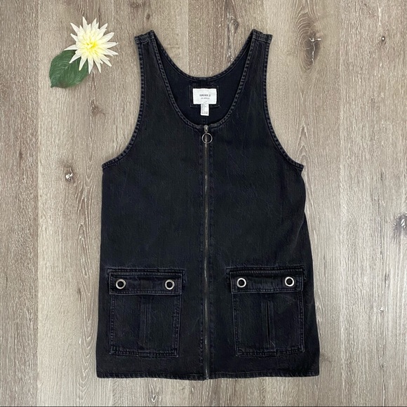 Forever 21 Black Denim Zippered Front Jumper Dress - Picture 1 of 12